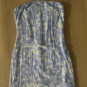 Blue Floral Sun Dress with Boning in Top